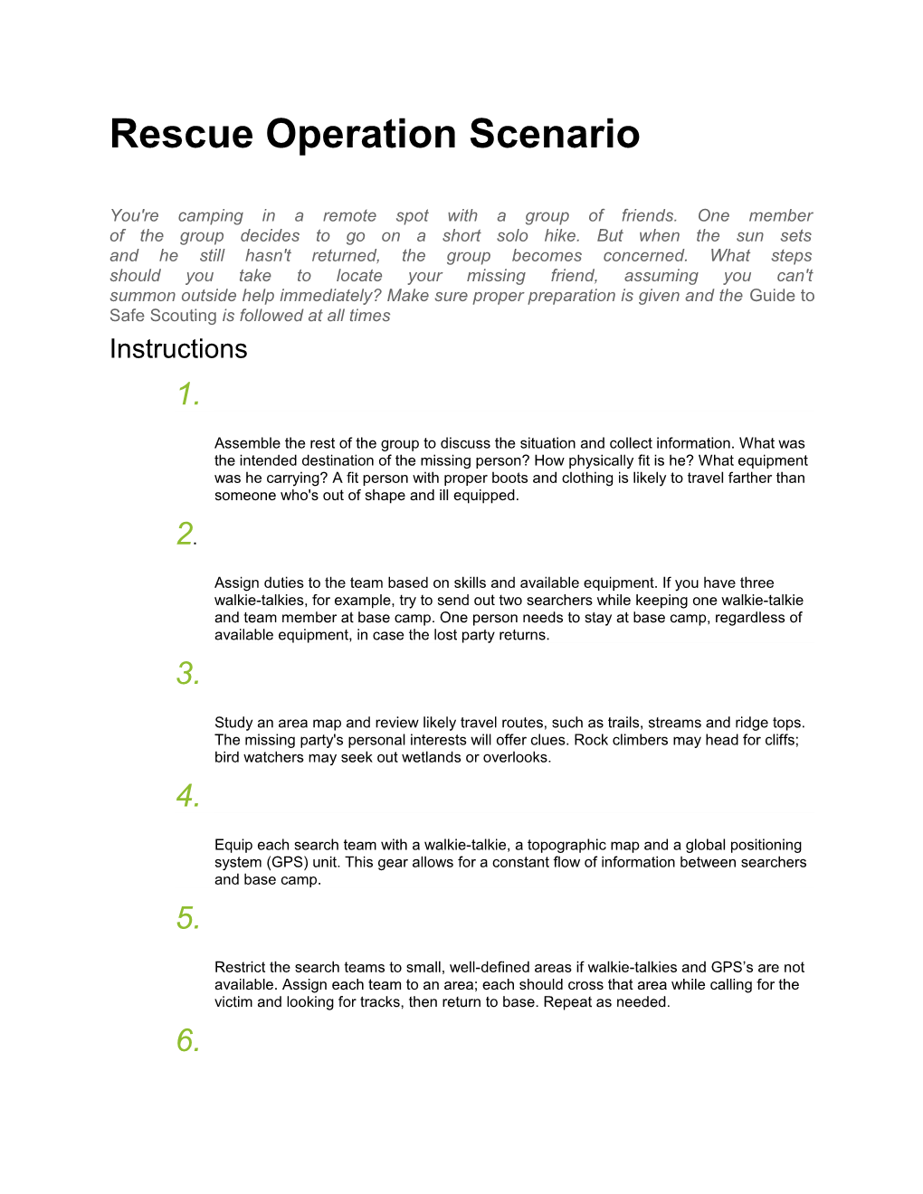 Rescue Operation Scenario