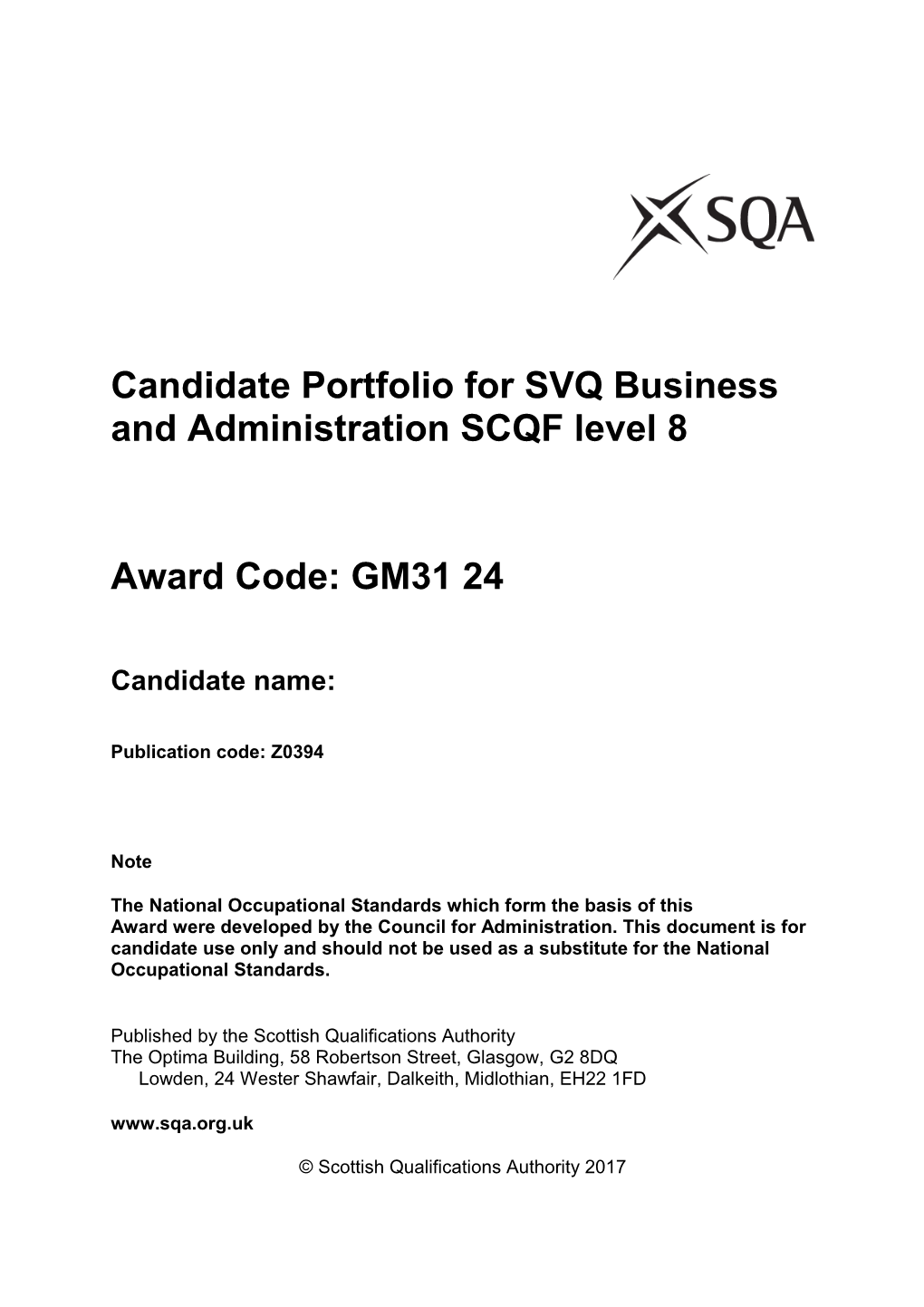 Candidate Portfolio for SVQ Business and Administration SCQF Level 8