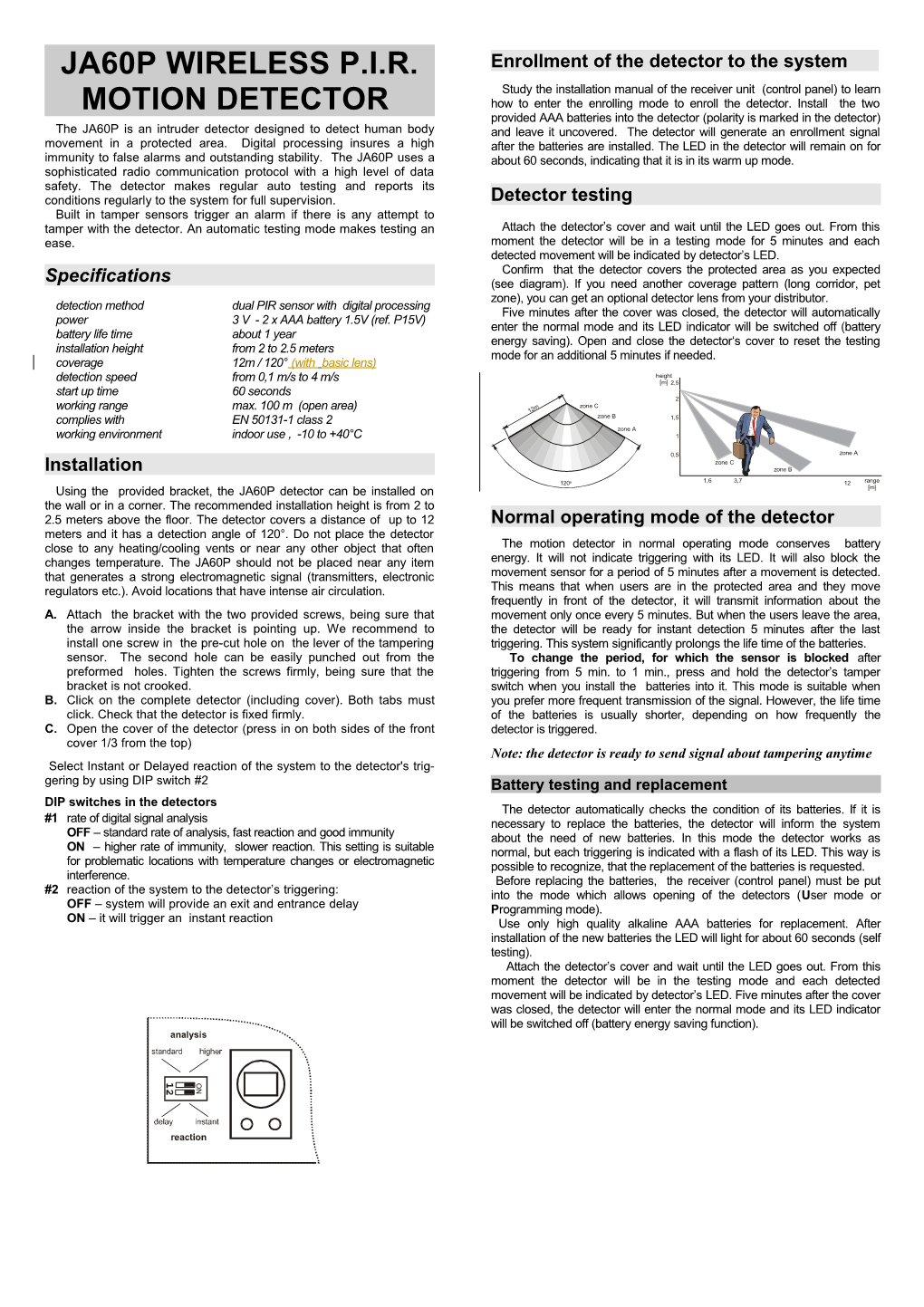 Ja60p Wireless P.I.R. Motion Detector