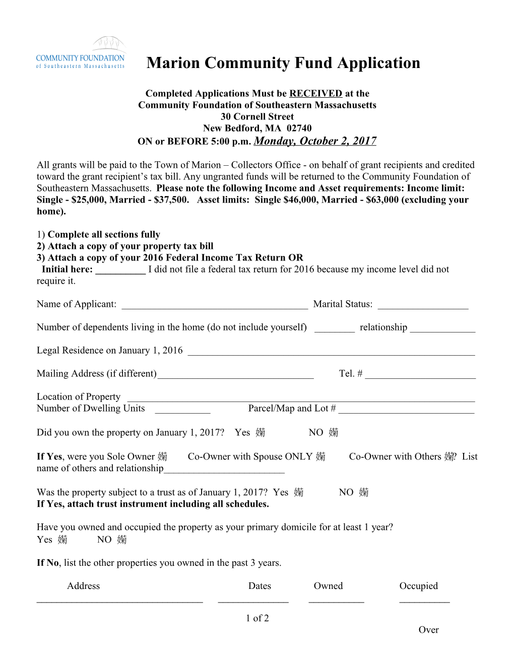Marion Community Fund Application