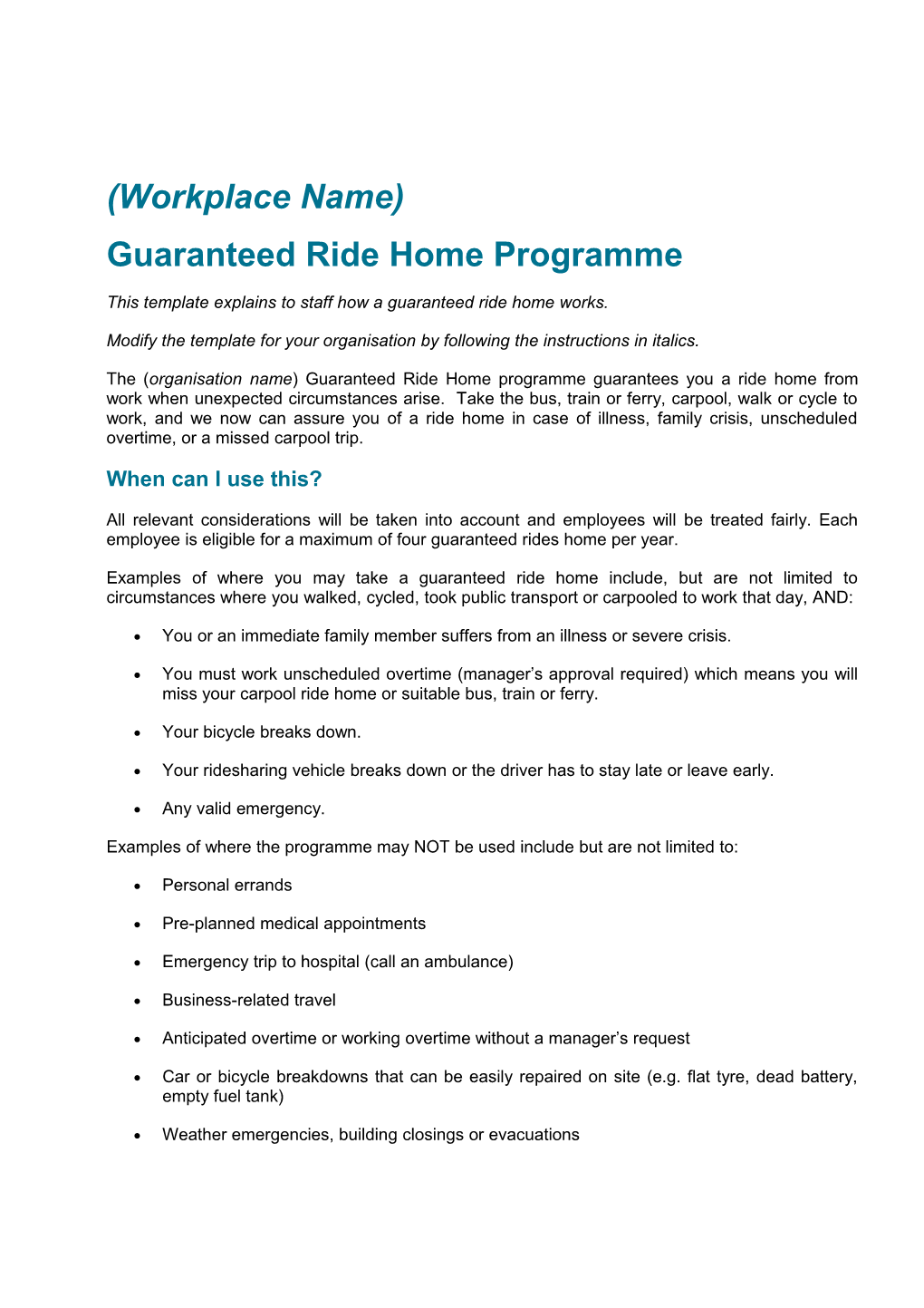 Guaranteed Ride Home Programme