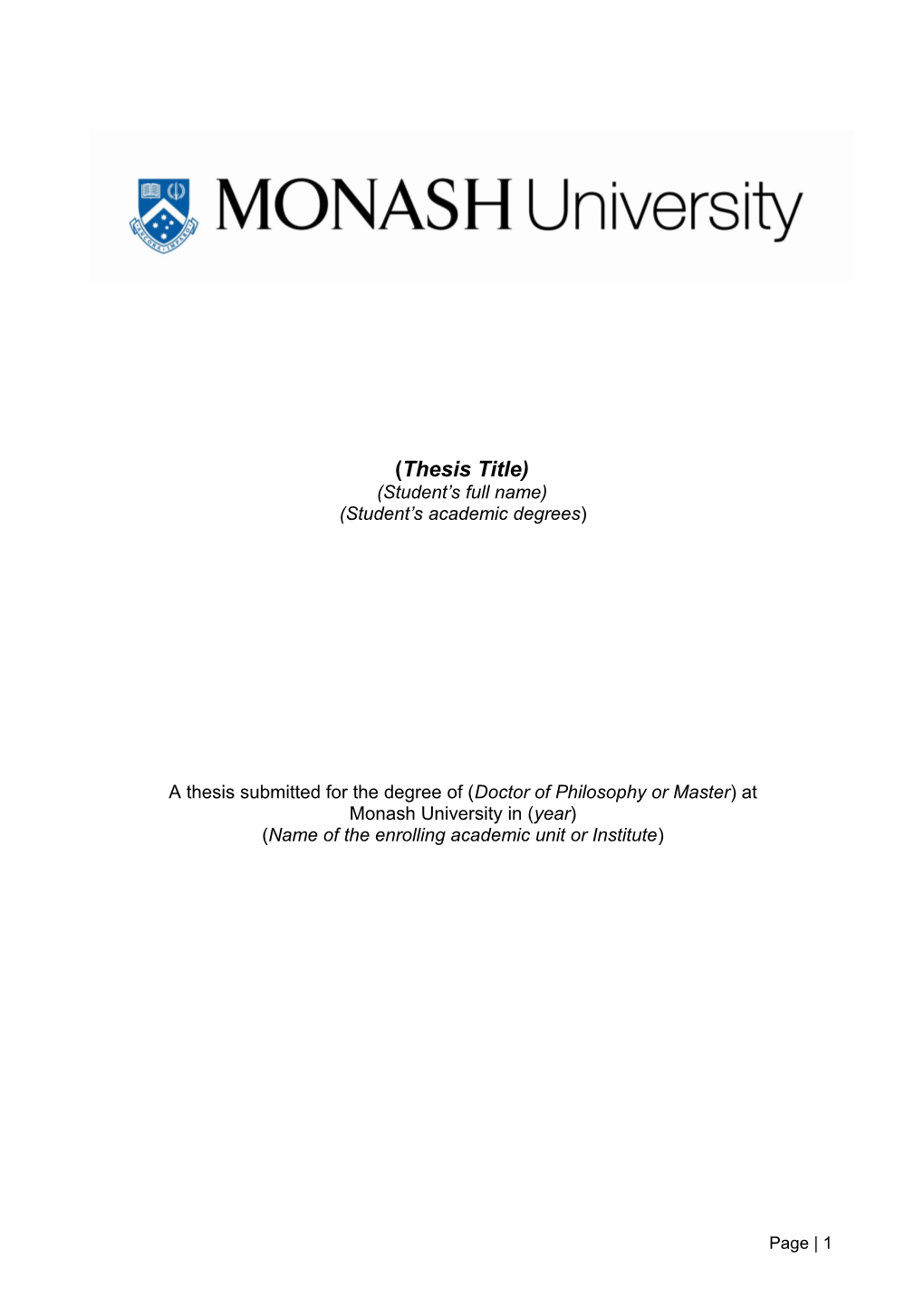A Thesis Submitted for the Degree of (Doctor of Philosophy Or Master) At