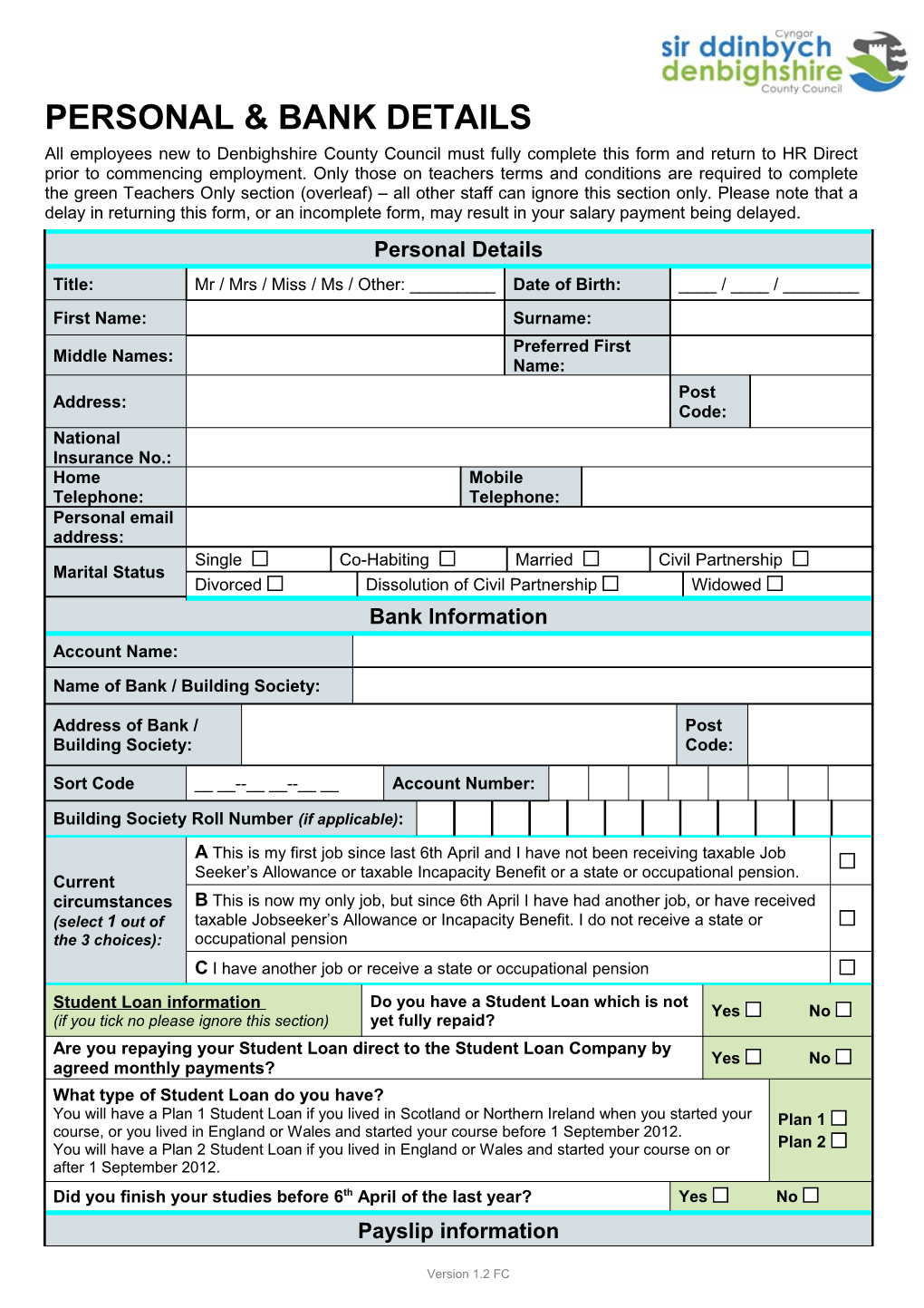 Bank & Personal Details Form