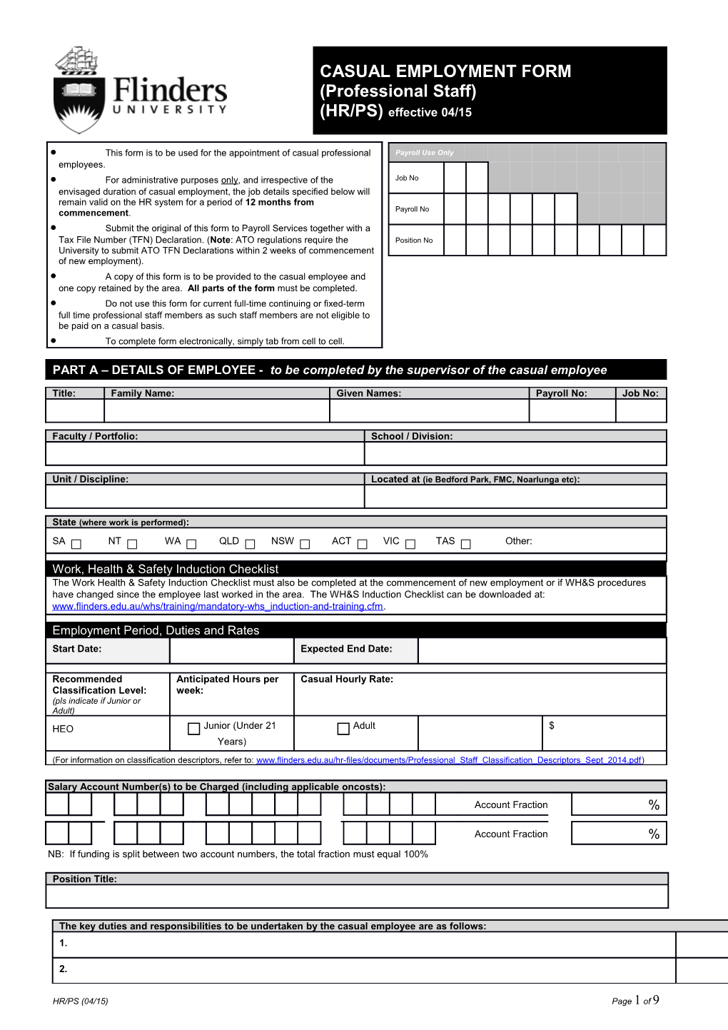 This Form Is to Be Used for the Appointment of Casual Professionalemployees