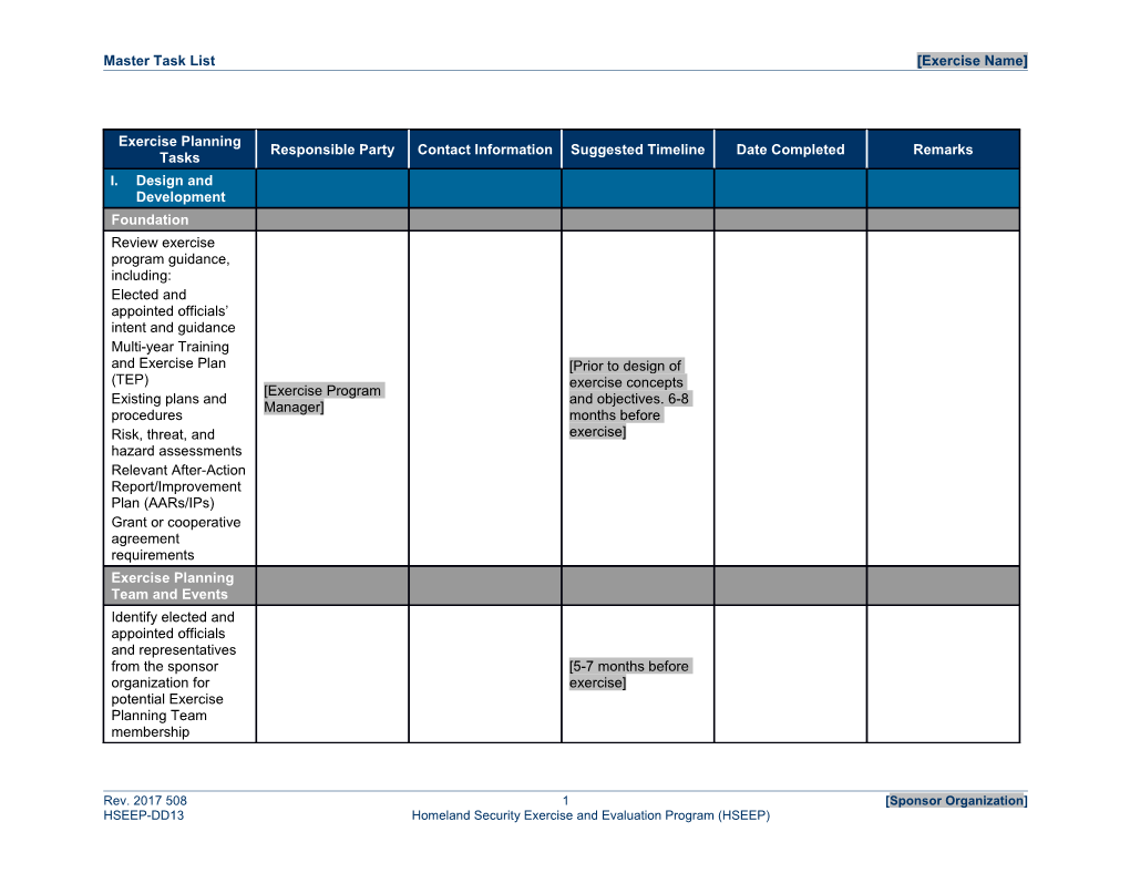 Master Task List Template