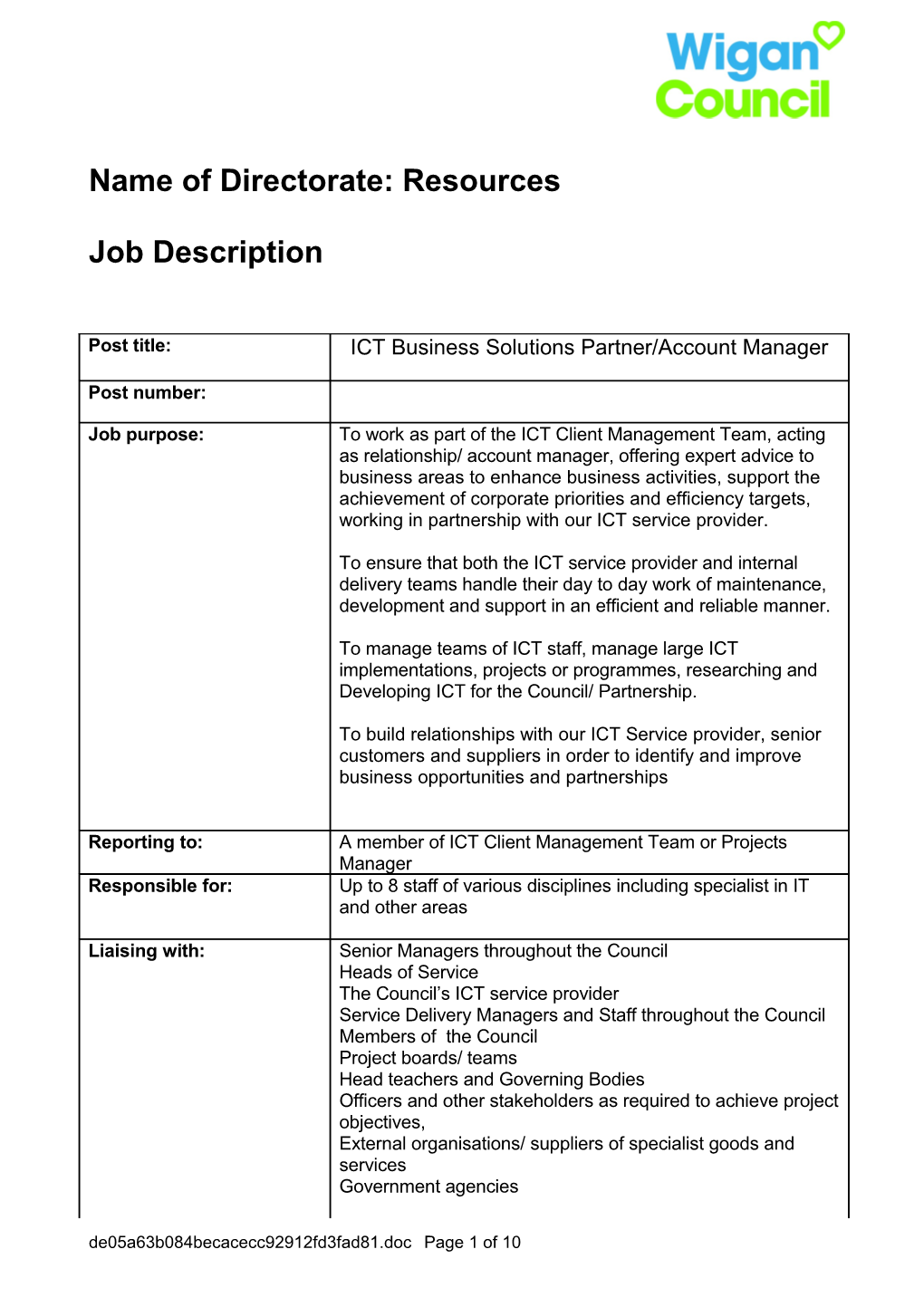 Jd and PS for ICT Level 3 Job - Senior Analyst