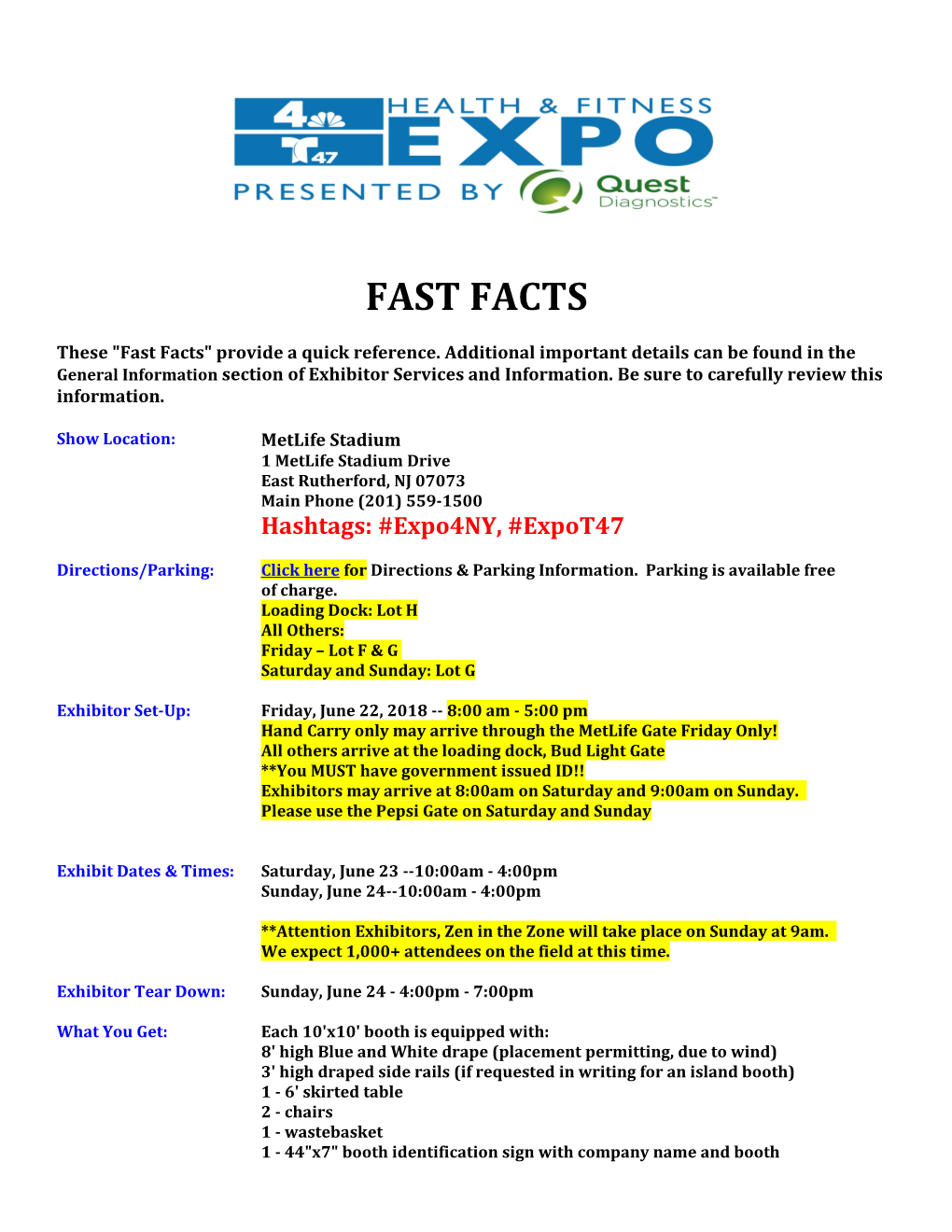 These Fast Facts Provide a Quick Reference. Additional Important Details Can Be Found
