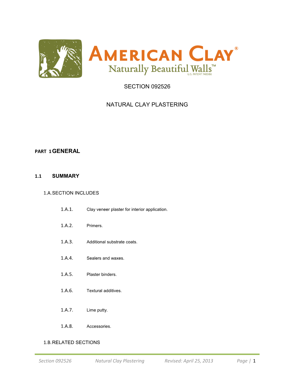 American Clay Enterprises, LLC Architectural Specifications