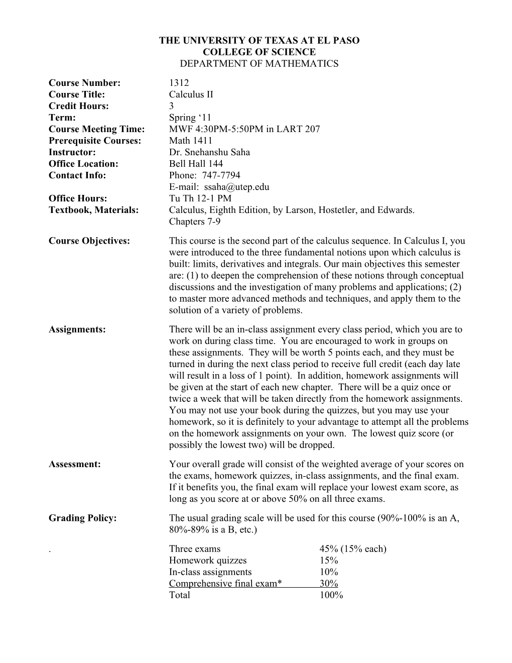 Math 191 Calculus and Analytic Geometry I