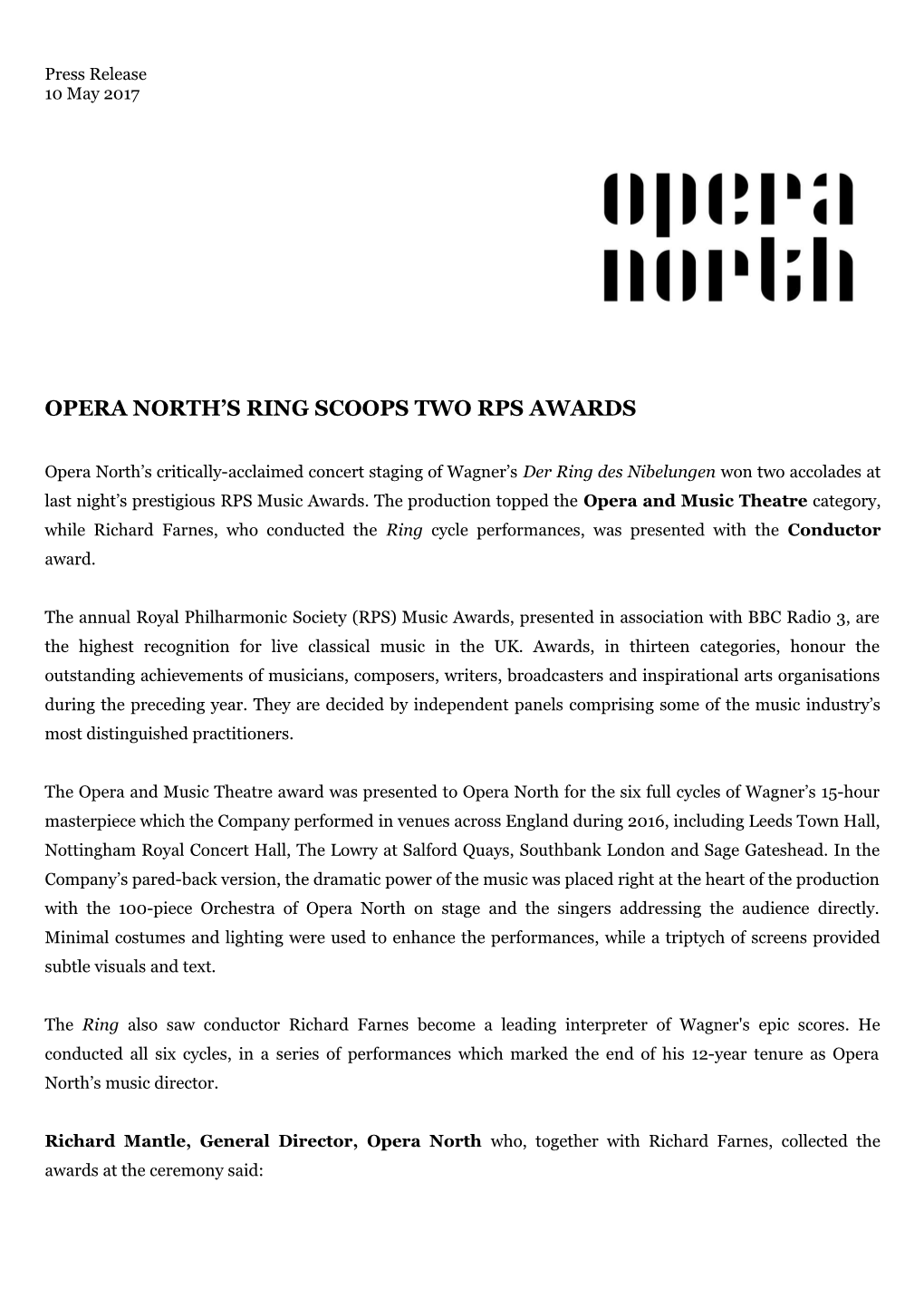 Opera North S Ring Scoops Two Rps Awards