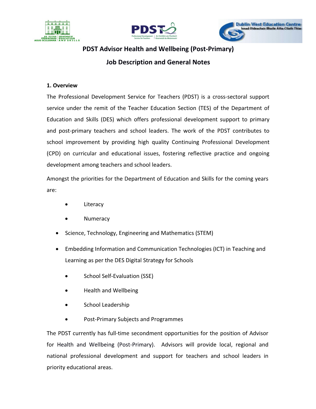 PDST Advisor Health and Wellbeing (Post-Primary)