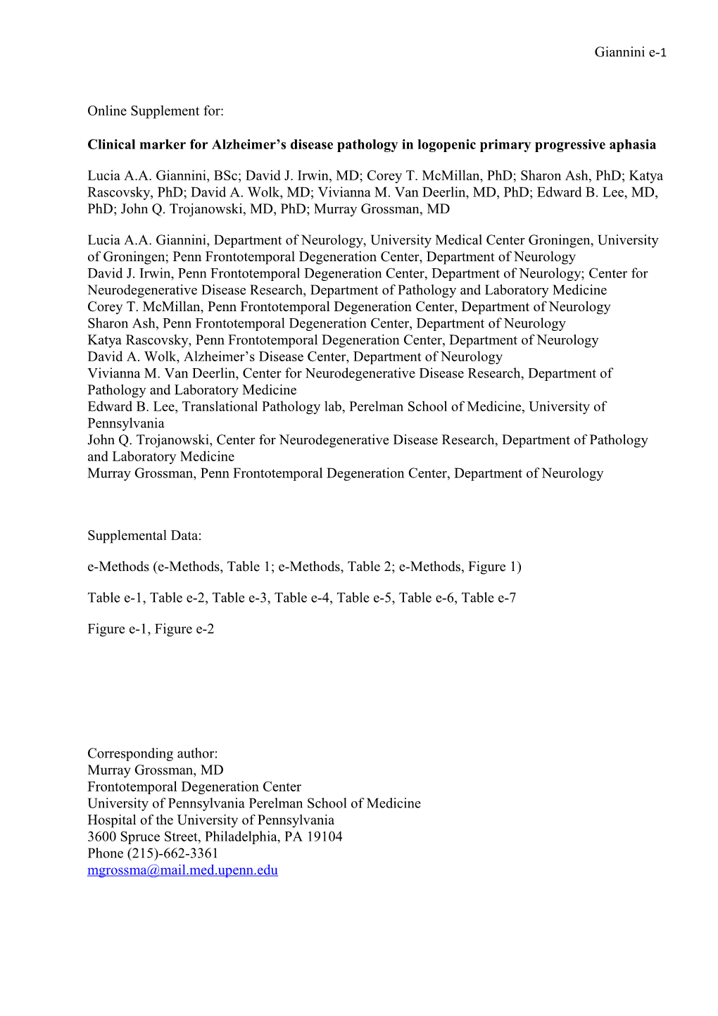 Clinical Marker for Alzheimer S Disease Pathology in Logopenic Primary Progressive Aphasia