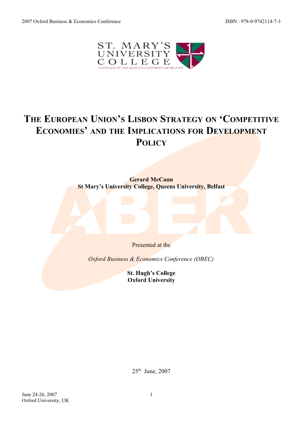 The EU S Lisbon Strategy on Competitive Economies and Its Implications for the Cotonou