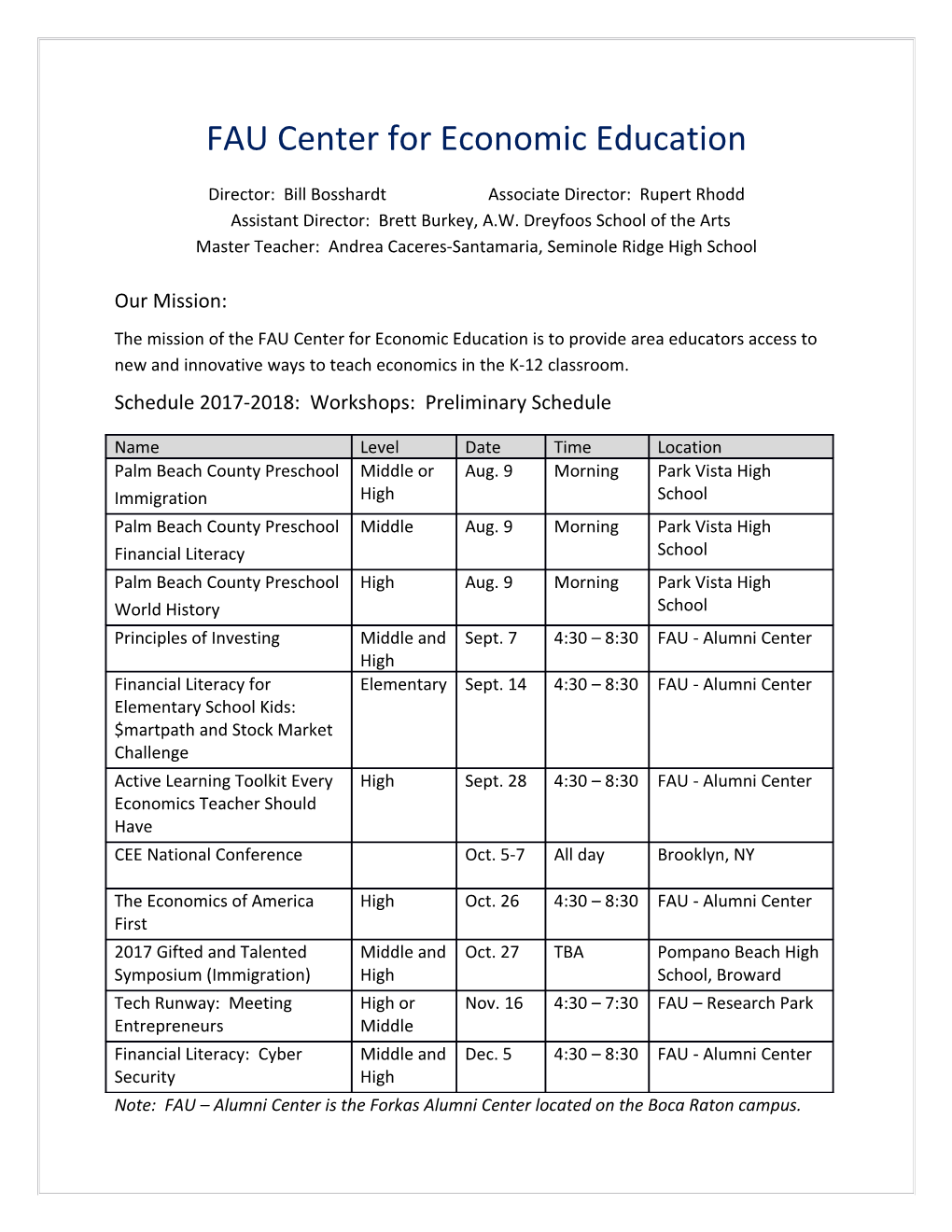 FAU Center for Economic Education