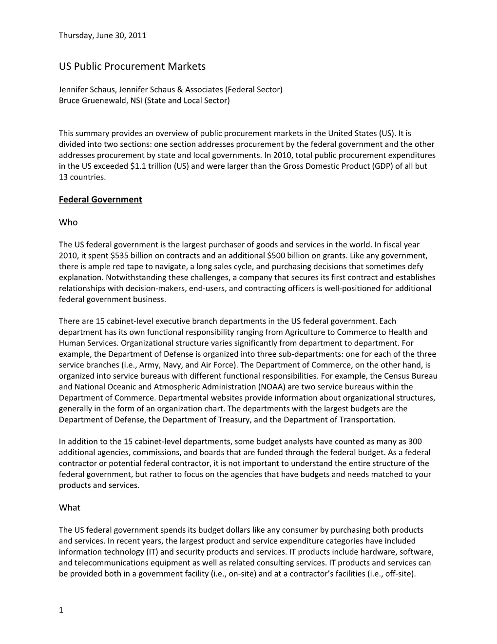 US Public Procurement Markets