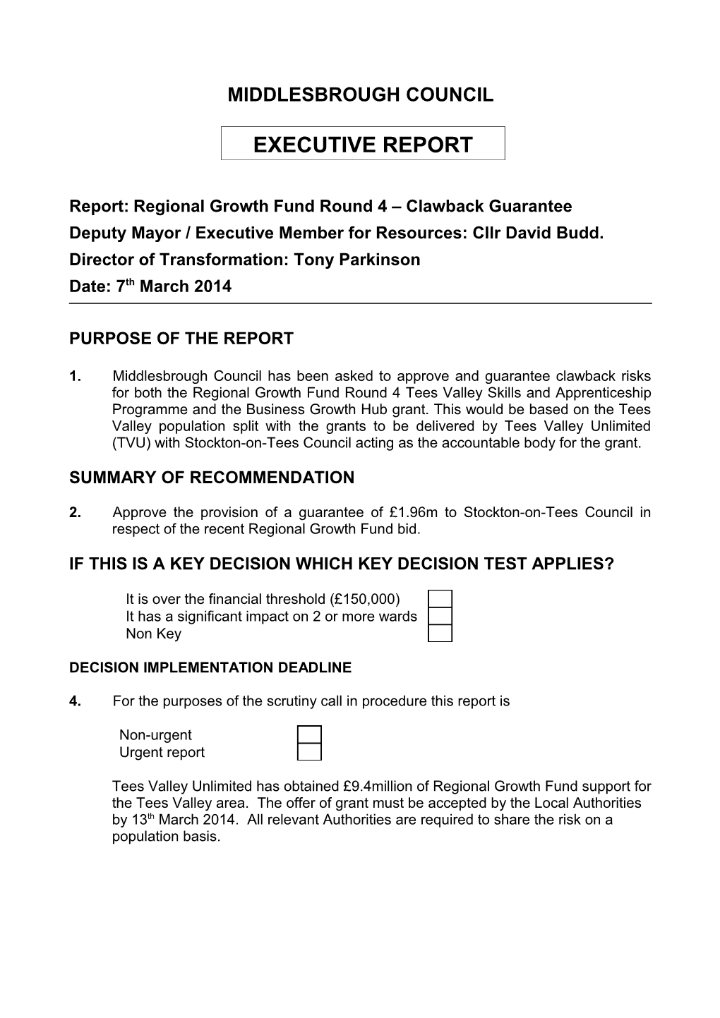 Report:Regional Growth Fund Round 4 Clawback Guarantee