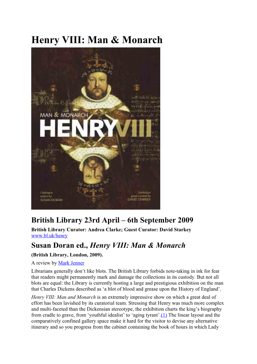 Henry VIII: Man & Monarch