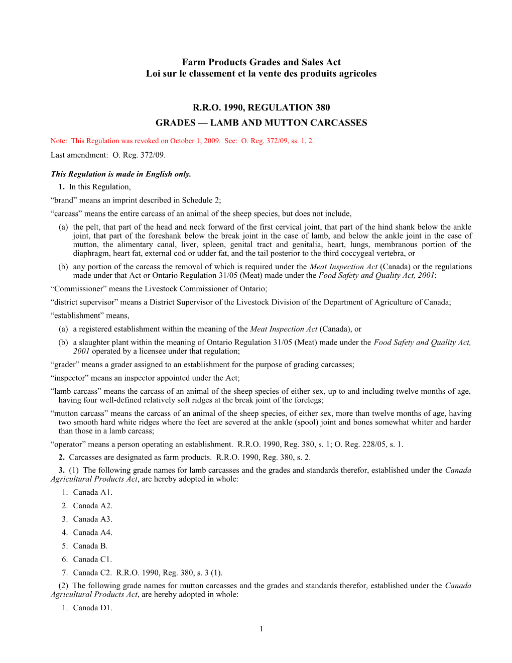 Farm Products Grades and Sales Act - R.R.O. 1990, Reg. 380