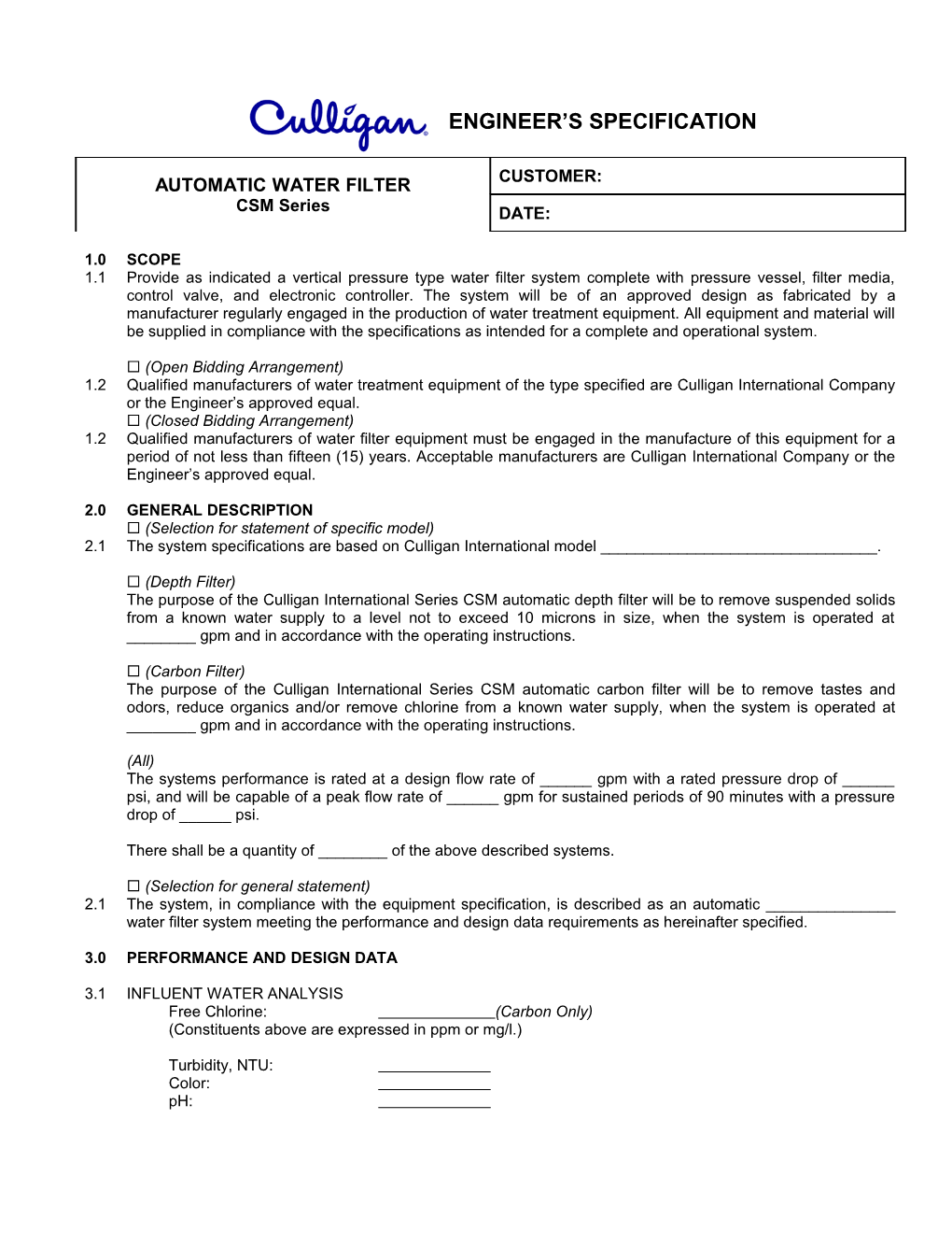 CSM Filter Engineer's Specification