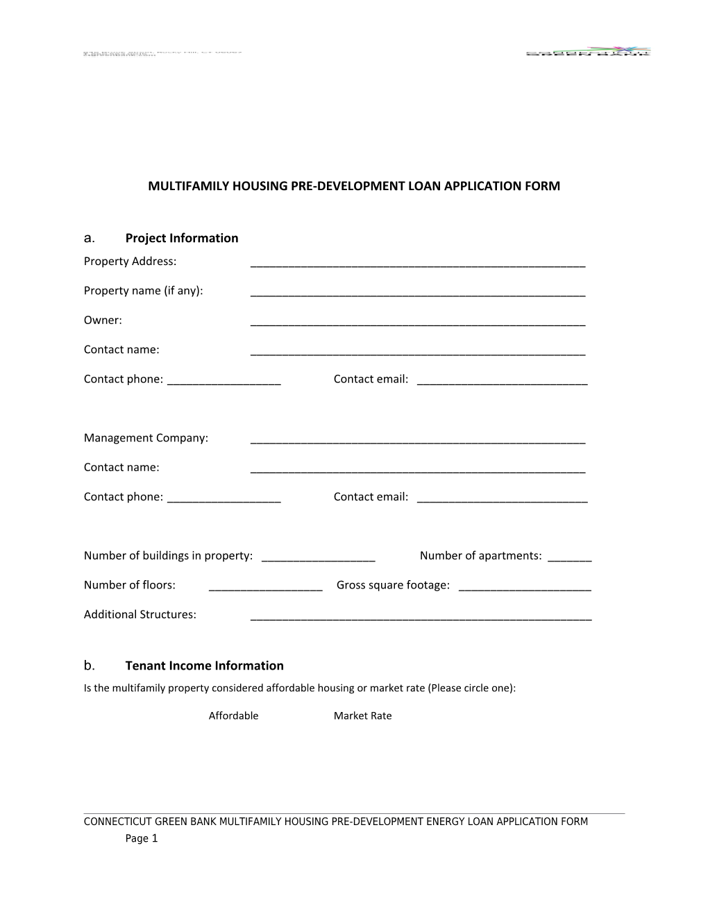 Multifamily Housing Pre-Development Loan Application Form