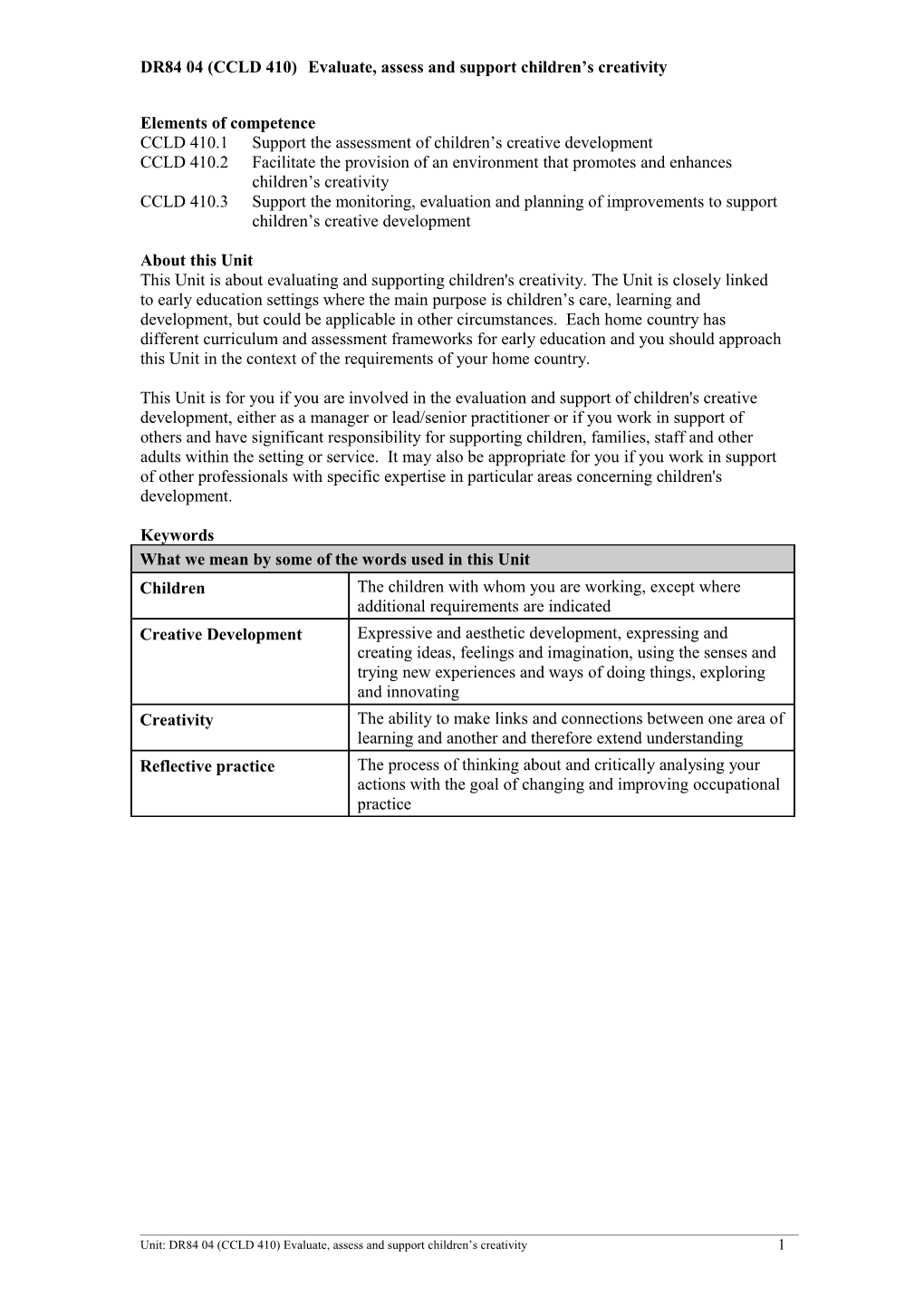 DR84 04 (CCLD 410)Evaluate, Assess and Support Children S Creativity