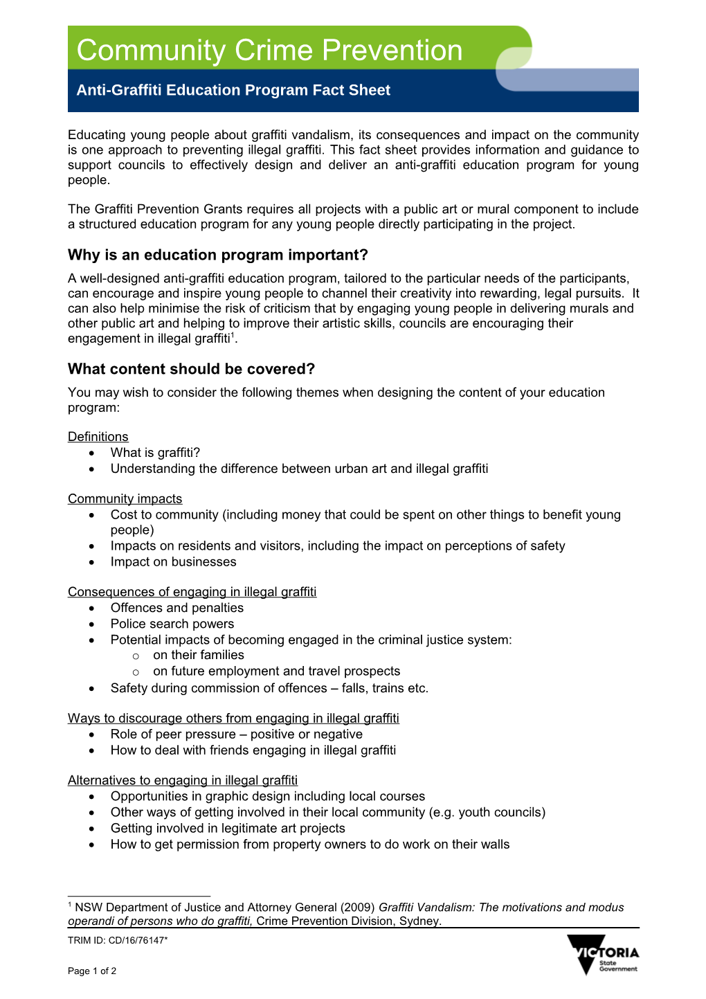 Anti-Graffiti Education Program Fact Sheet