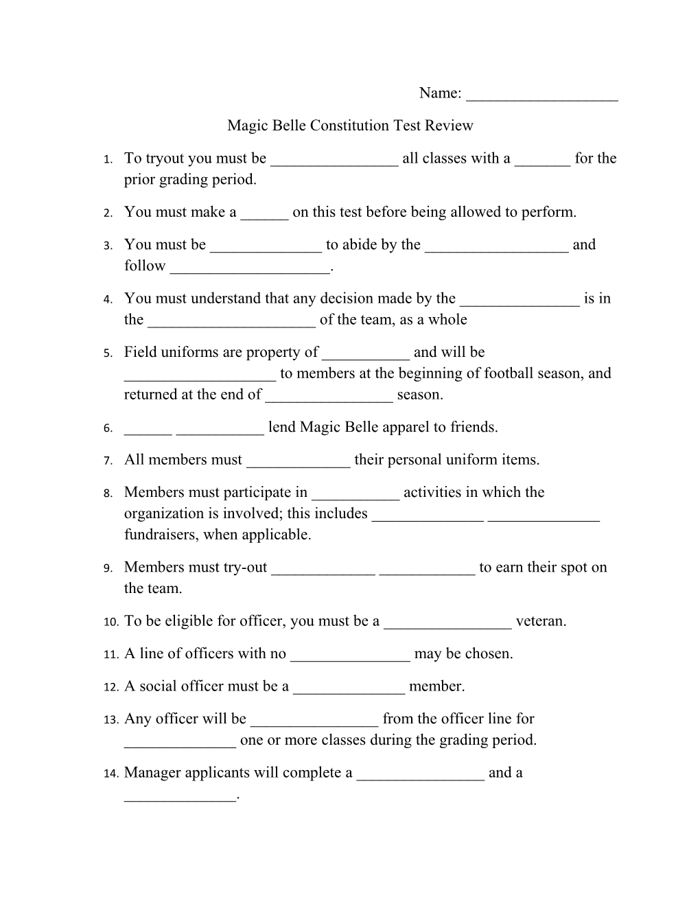 Magic Belle Constitution Test Review