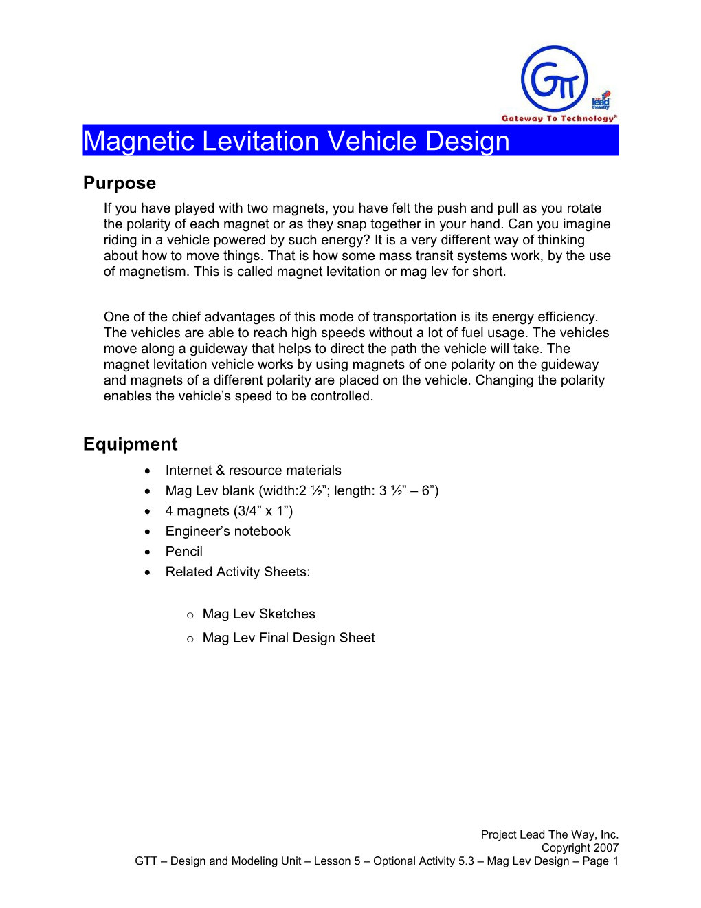 Optional Activity 5.3 Mag Lev Design