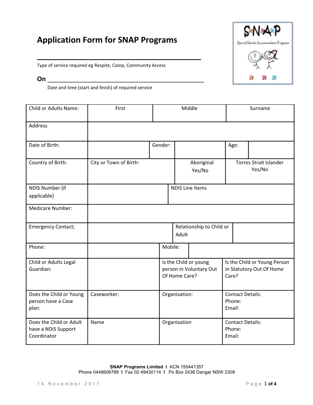Application Form for SNAP Programs