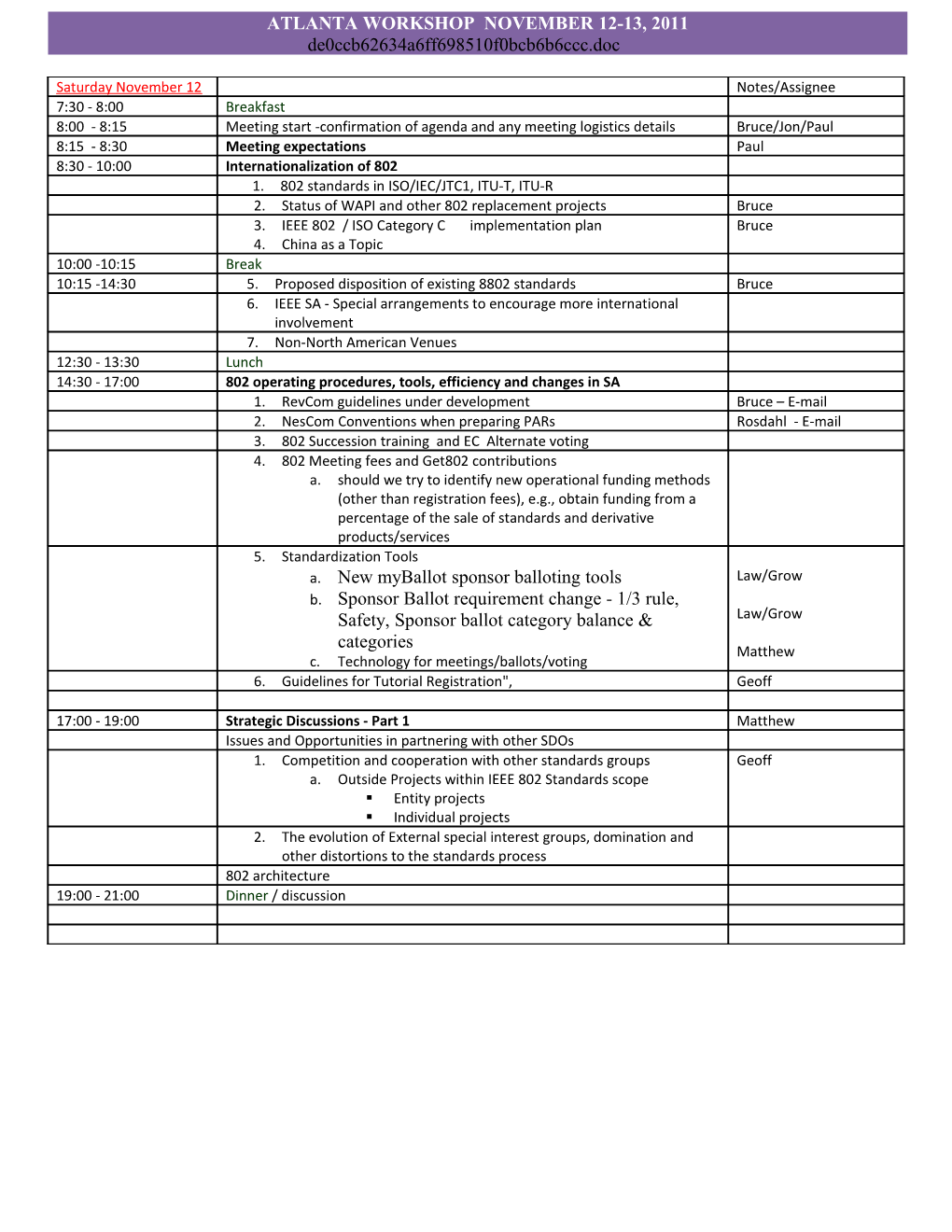 November EC Workshop Agenda