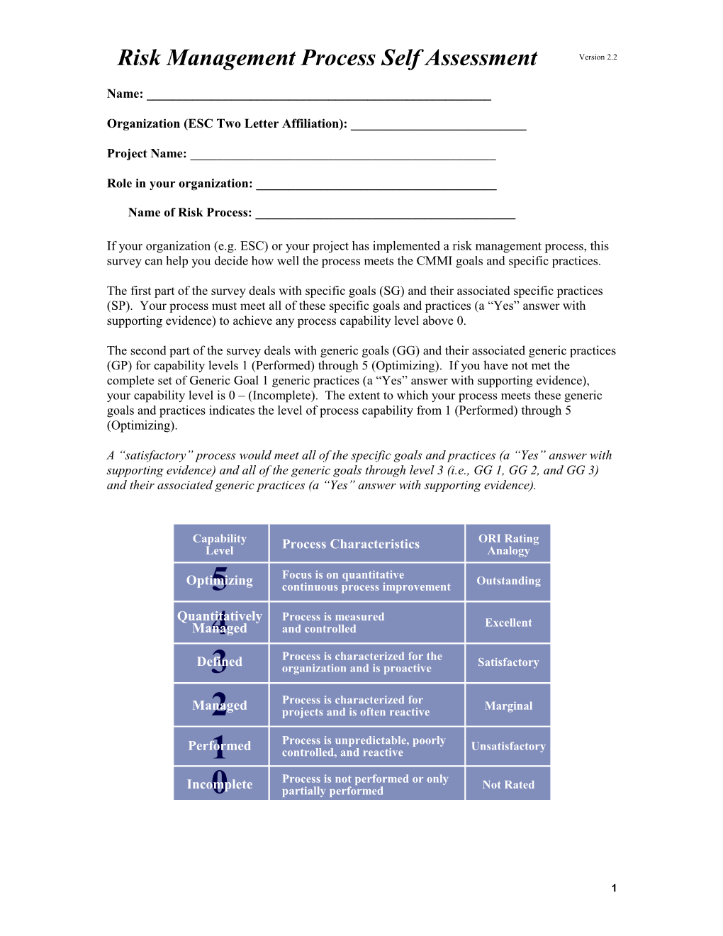 Risk Management Self Assessment