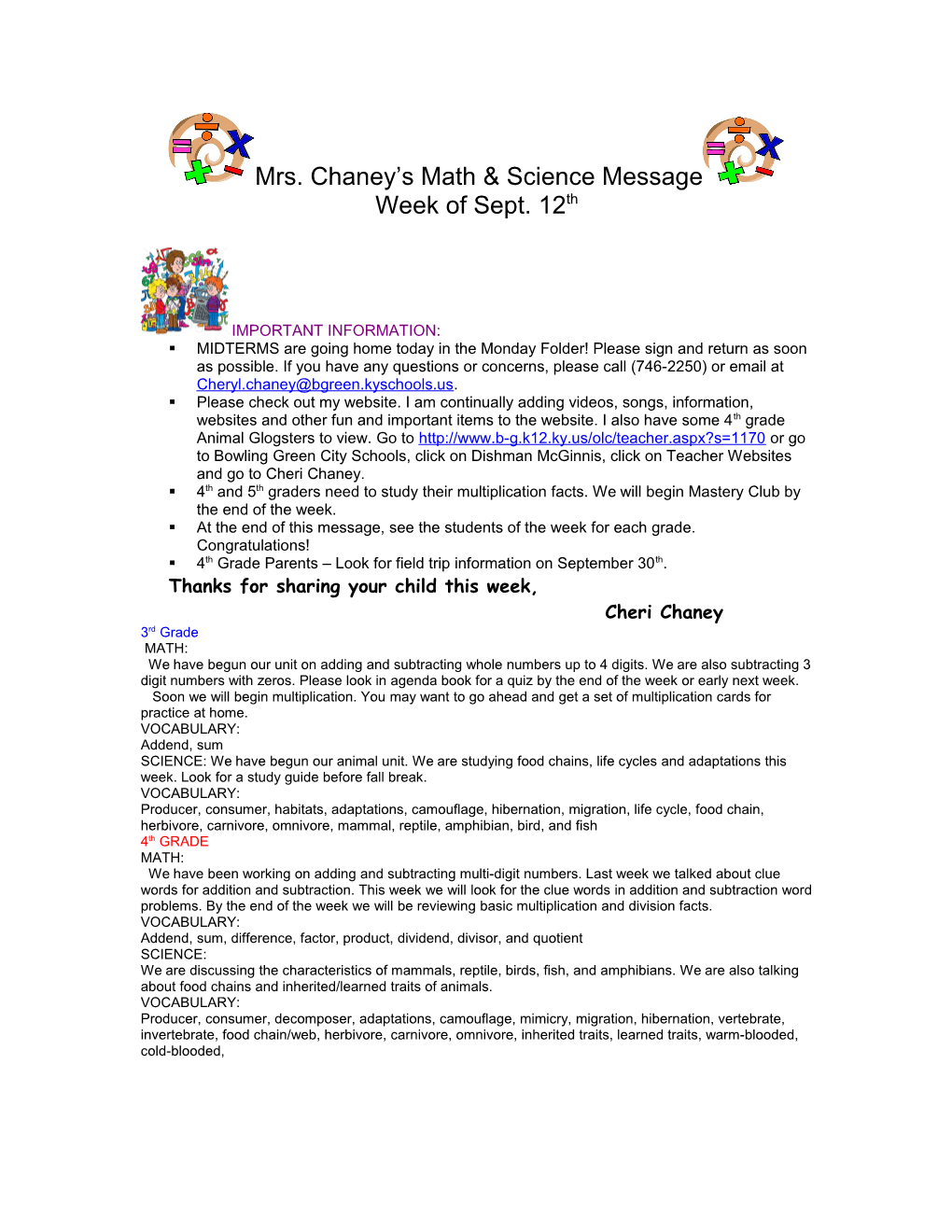 Mrs. Chaney S Math & Science Message