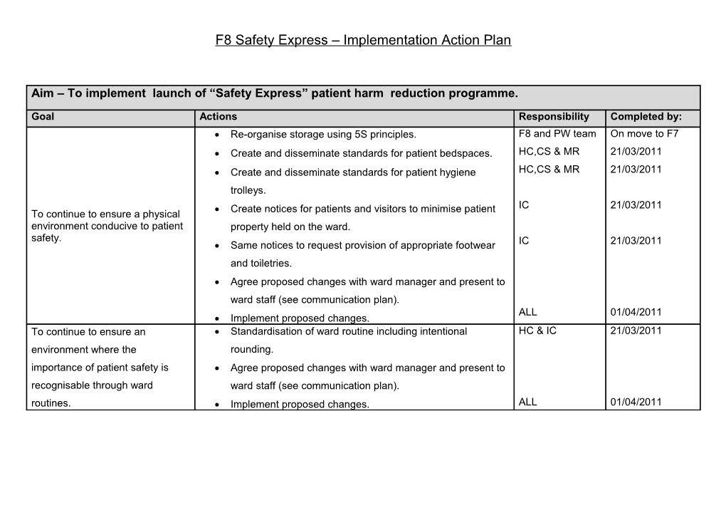 F8 Safety Express Implementation Action Plan