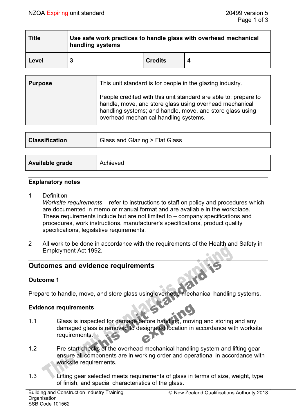 20499 Use Safe Work Practices to Handle Glass with Overhead Mechanical Handling Systems