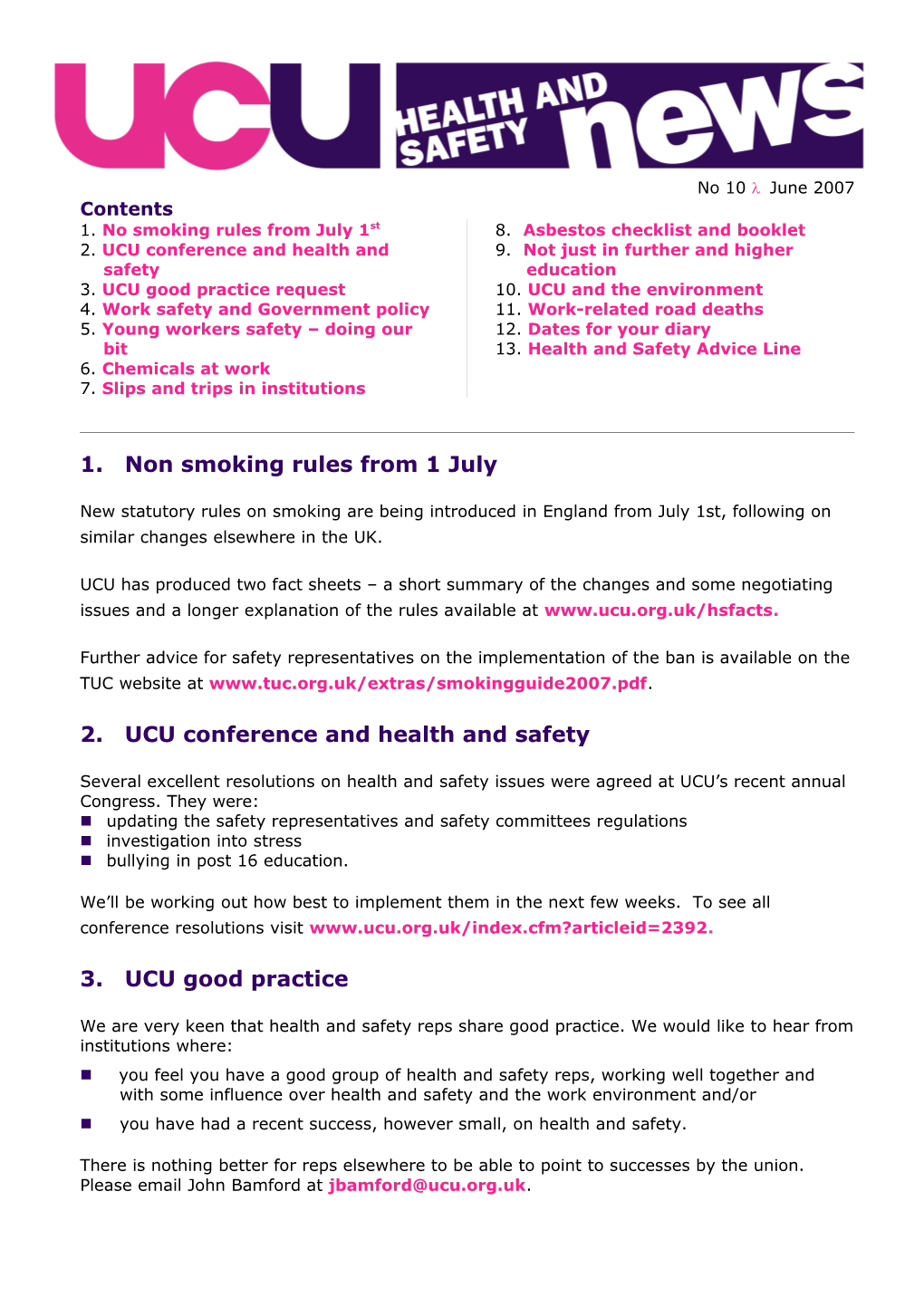 2. UCU Conference and Health and Safety