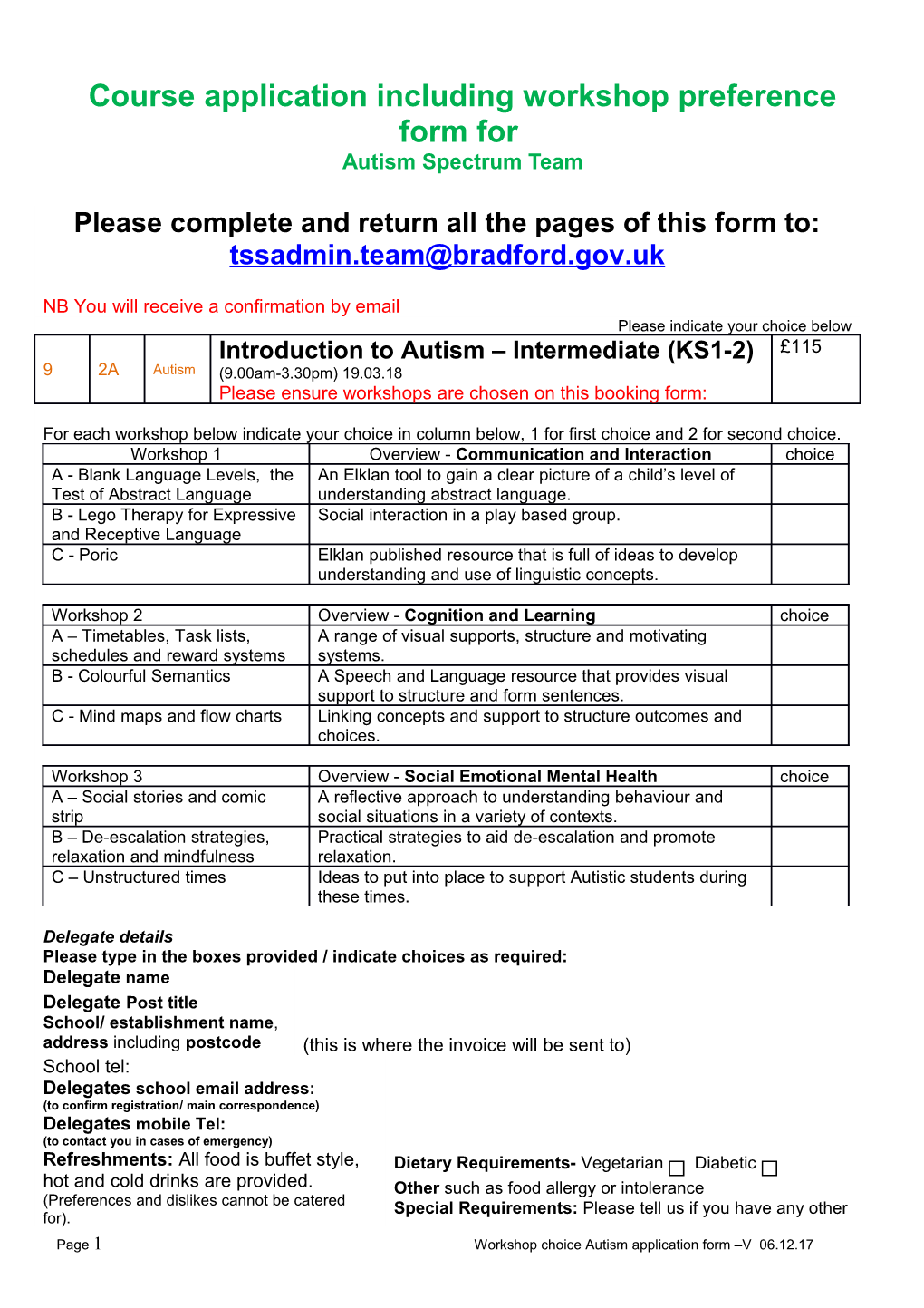 Courseapplication Including Workshop Preference Form For