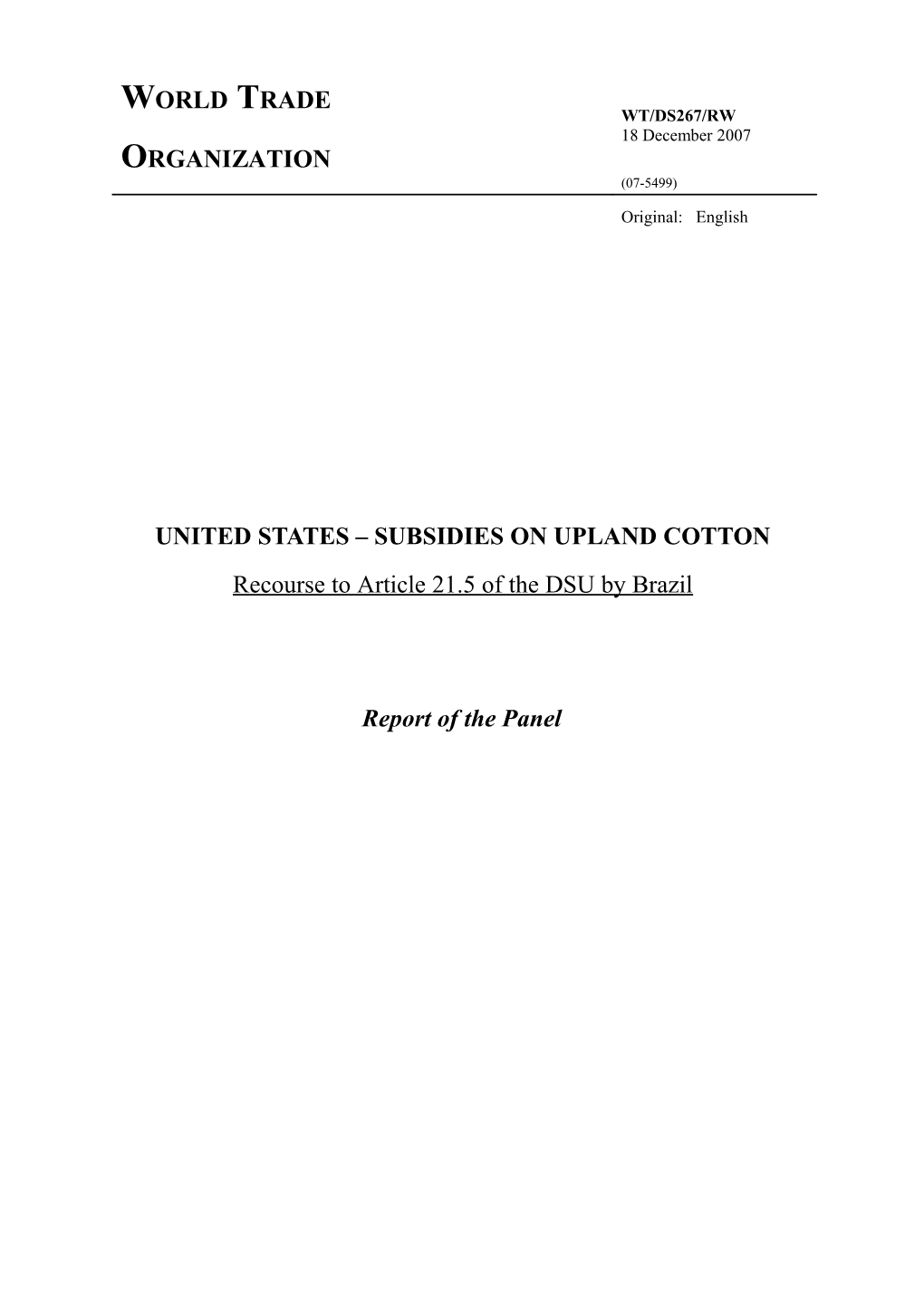 United States Subsidies on Upland Cotton