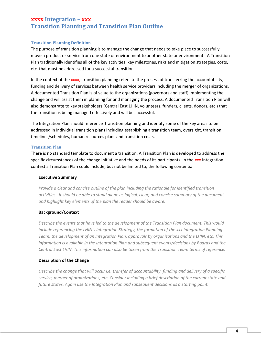 Transition Planning and Transition Plan Outline