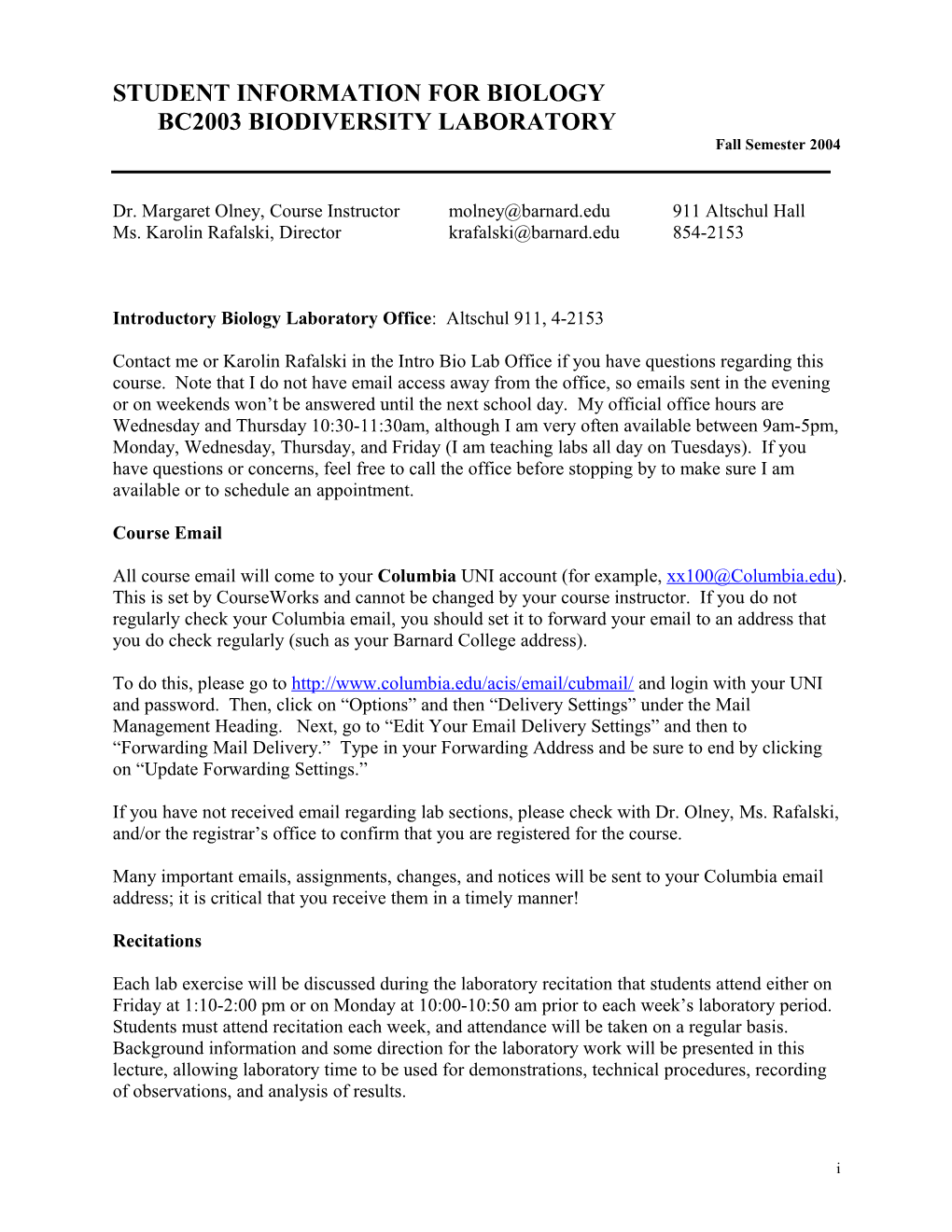 Student Requirements for Bc2003 Laboratory