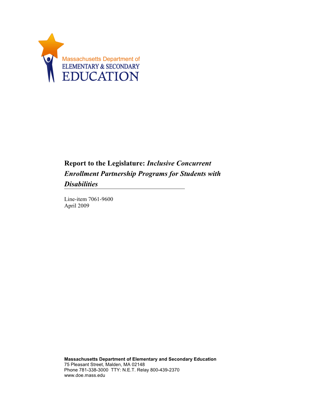 Report to the Legislature: Inclusive Concurrent Enrollment Partnership Programs for Students