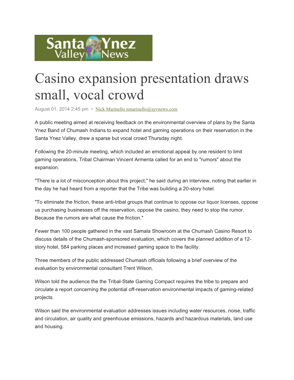 Casino Expansion Presentation Draws Small, Vocal Crowd