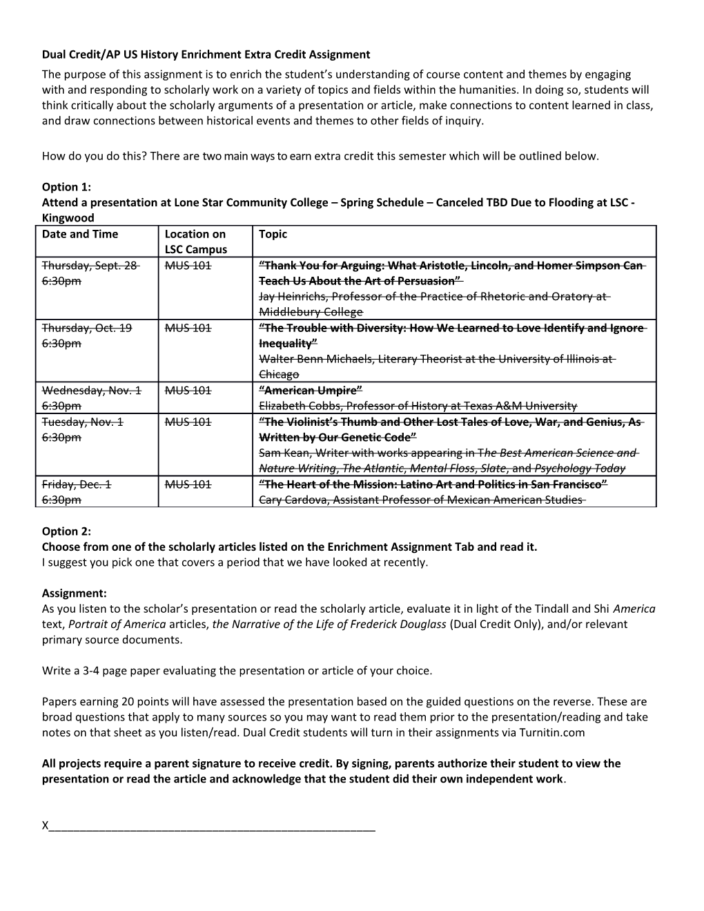 Dual Credit/AP US History Enrichment Extra Credit Assignment