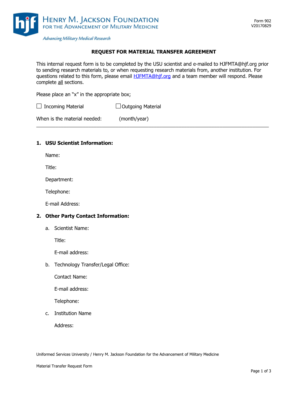 Material Transfer Agreement Request Form
