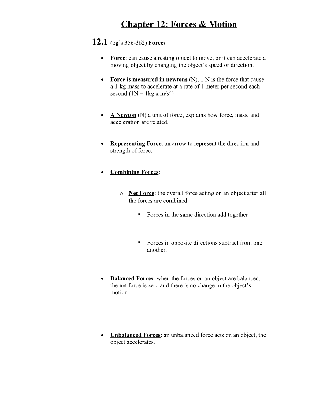 Chapter 12: Forces & Motion