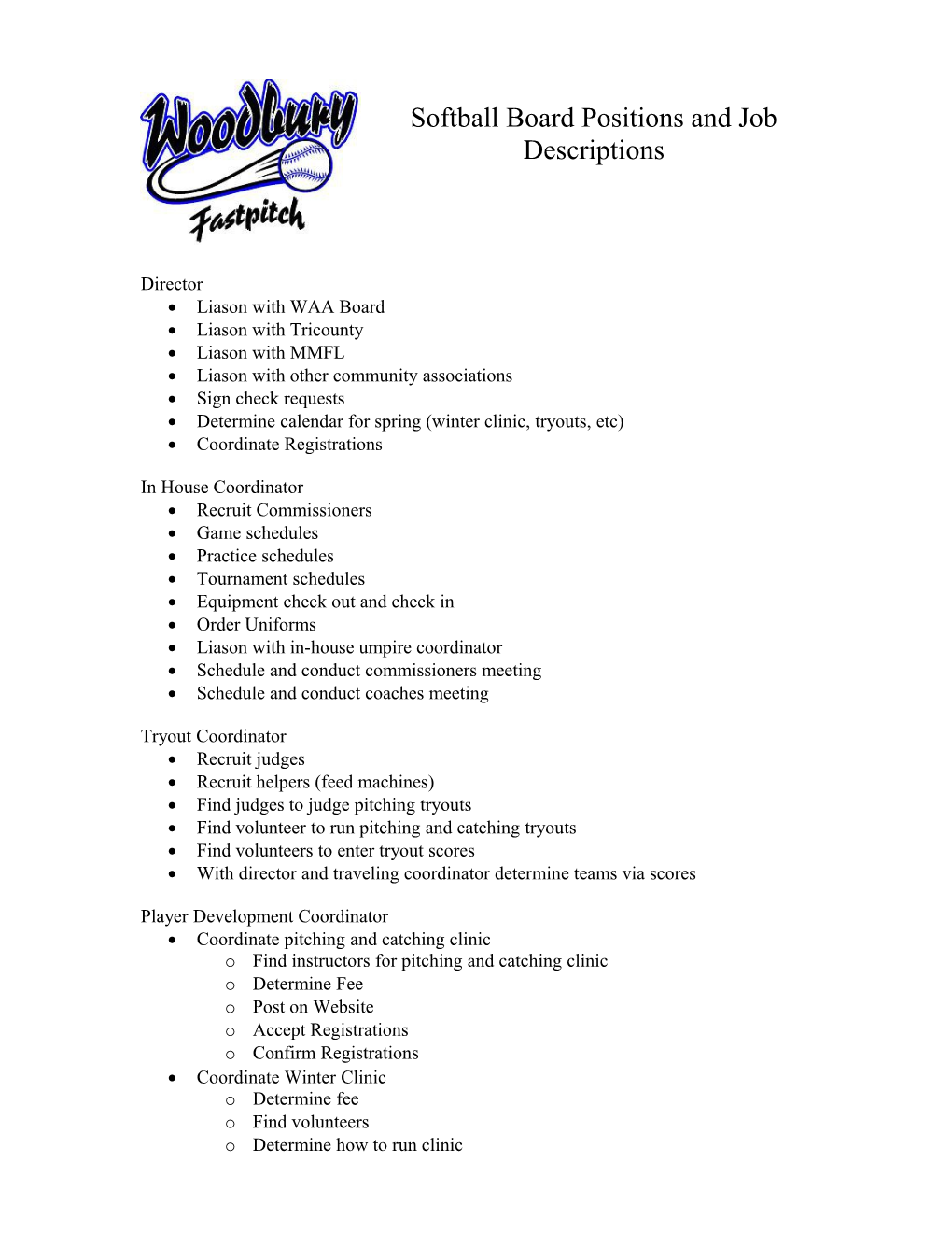 Softball Board Positions and Job Descriptions