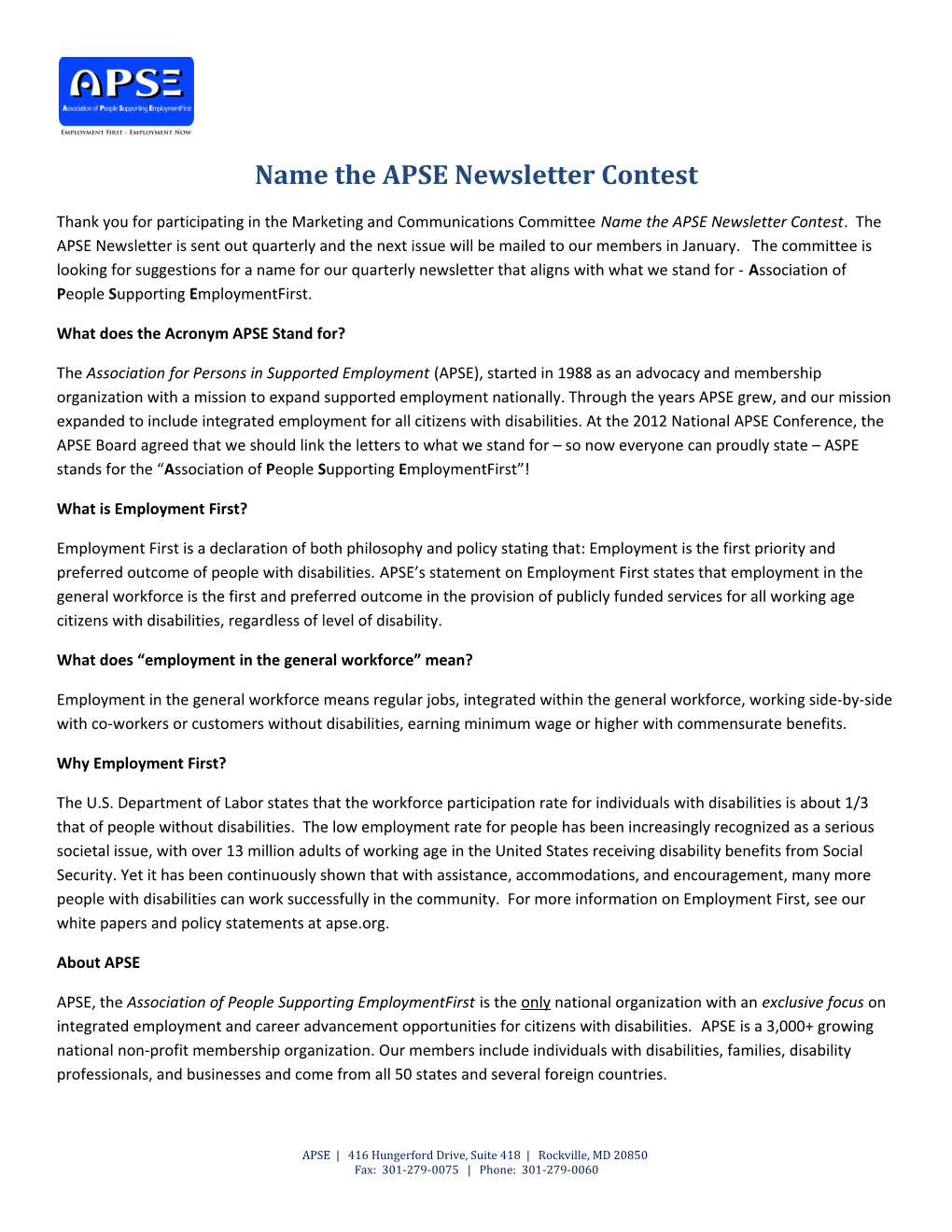 Name the APSE Newsletter Contest