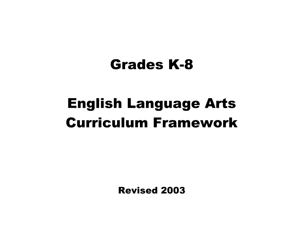 English Language Arts Curriculum Frameworks