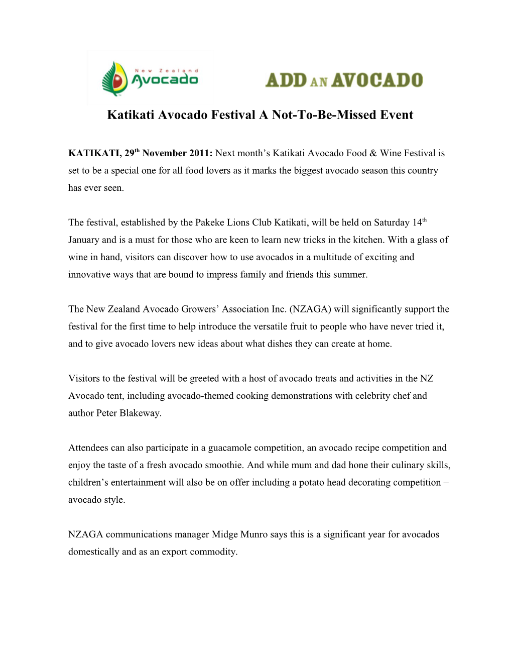 Katikati Avocado Festival to Mark a Bumper Season