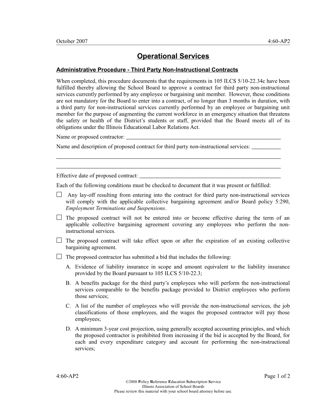 Administrative Procedure - Third Party Non-Instructional Contracts