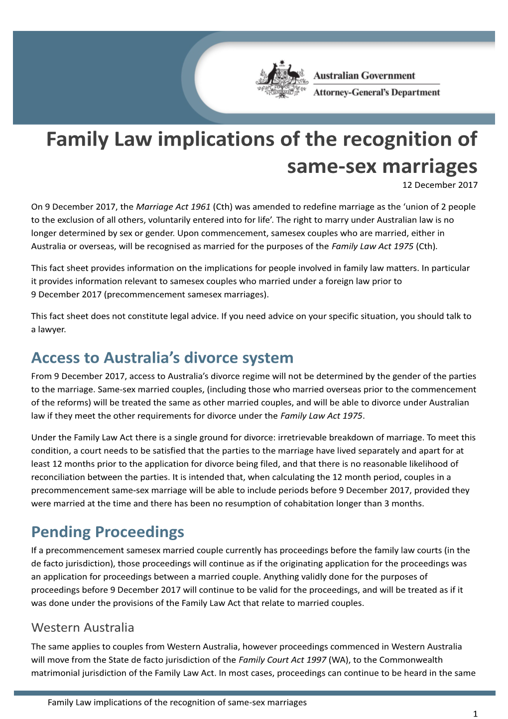 Family Law Implications of the Recognition of Same-Sex Marriages